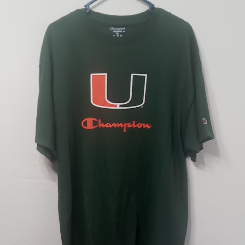 Men's Miami Hurricanes Champion Green Short Sleeve Tee with Graphic Design